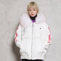 马克华菲女装羽绒服短款2019冬装大毛领加厚鹅绒服外套