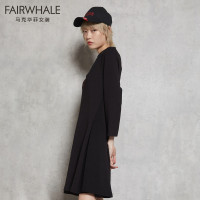 马克华菲女装2019新款连衣裙针织连衣裙长袖宽松