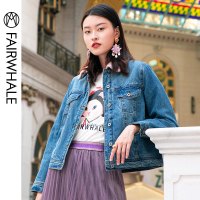 马克华菲女装2019冬韩版百搭长袖加绒加厚女牛仔外套短款牛仔服