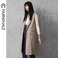 马克华菲女装2019秋韩版休闲中长款修身西装马甲格子马夹女