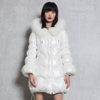 马克华菲女装鹅绒羽绒服2019冬装新款女大毛领收腰显瘦羽绒服外套