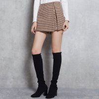 马克华菲女装2019冬格子毛呢半身裙英伦风不规则开叉裙裤