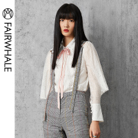 马克华菲女装2019秋新薄款长袖OL职场学院风雪纺亮片衬衫女