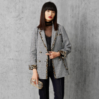 马克华菲女装 千鸟格豹纹西装 2019秋季新款双排扣外套