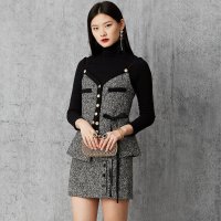 马克华菲女装 针织两件套 2019秋季新款高领半身裙套装