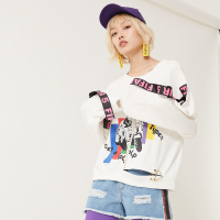 马克华菲女装女装 长袖潮流卫衣 2019冬新款圆领机车印花卫衣