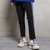 马克华菲女装2019冬黑色休闲裤女裤侧夹变运动长裤修身直筒裤