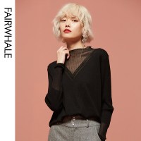 马克华菲女装2019新款时尚秋冬套头女毛衣外穿宽松羊毛衫V领上衣