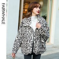 马克华菲女装2019新款秋冬豹纹小个子毛呢外套女韩版毛绒绒外套短