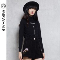 马克华菲女装2019冬新款针织衫女高领休闲显瘦黑色针织打底衫上衣