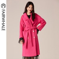 马克华菲女装2019冬季新款毛呢大衣中长款女系带显瘦气质大衣外套