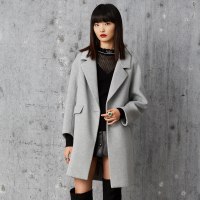 马克华菲女装2019冬通勤西装领韩版毛呢外套女中长款灰色呢大衣