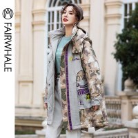 马克华菲女装2019冬季新款女款迷彩中长款抽绳羽绒服少女 潮轻薄