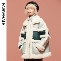 马克华菲女装2019新款冬季毛边拼接撞色宽松羽绒服韩版少女 时尚