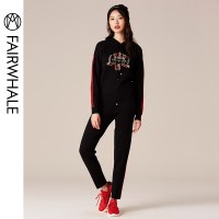 马克华菲女装2019冬新款针织套装女休闲运动风针织连帽衫+休闲裤