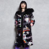 马克华菲女装2019冬印花中长款羽绒女韩白鹅绒大毛领外套