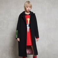 马克华菲女装嘻哈风少女中学生连帽羊毛呢大衣中长款外套