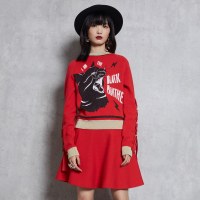 马克华菲女装2019冬新款长袖不规则圆领套头针织衫