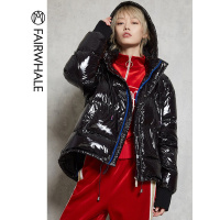 马克华菲女装2019黑色连帽短款羽绒服韩版宽松羽绒服女