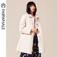 马克华菲女装2019冬新款外套大衣女中长款立领颗粒绒宽松呢大衣