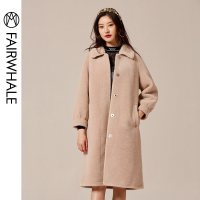 马克华菲女装2019冬新款颗粒绒大衣中长款毛呢大衣外套显瘦