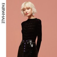 马克华菲女装2019秋冬新款黑色长袖半高领修身女打底衫性感内搭