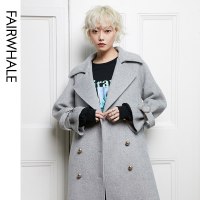 马克华菲女装2019冬新款毛呢大衣女中长款英伦风复古廓形大衣外套