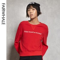 马克华菲女装2019秋季新款字母印花圆领长袖时尚卫衣