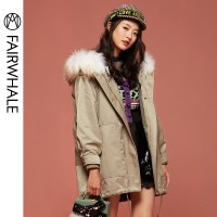 马克华菲女装2019冬季新款休闲宽松派克服内胆皮女貉子毛大毛领