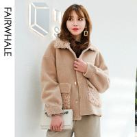 马克华菲女装2019冬新款短款毛呢大衣韩版流行时尚女外套 颗粒 仿羊羔绒外套