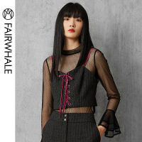 马克华菲女装2019秋网纱拼接性感系带短款外穿酷潮吊带