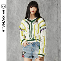 马克华菲女装套头毛衣 2019秋冬新款宽松V领长袖针织套头衫