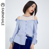 马克华菲女装2019秋新款长袖衬衫女露肩显瘦宽松衬衫上衣