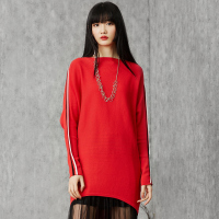 马克华菲女装2019秋新运动休闲潮流单品纯色简约竖条针织套头