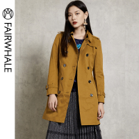 马克华菲女装2019秋双排扣刺绣腰带收腰英伦OL风衣外套