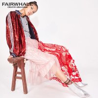 马克华菲女装2020春春季网纱中长款 百褶拼接半身裙女