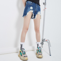 马克华菲女装2019秋新磨破流苏水洗牛仔短裤 破洞水洗超短裤