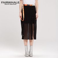 王艺同款马克华菲女装2020春季裙女春半身裙 黑色半身裙