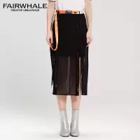 王艺同款马克华菲女装2020春季裙女春半身裙 黑色半身裙