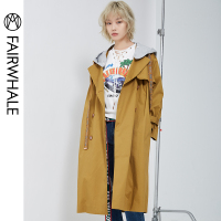 马克华菲女装2020春腰带收口袖摩登可拆卸连帽长款风衣