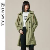 马克华菲女装2020春新款风衣女韩版收腰中长款风衣外套连帽休闲风