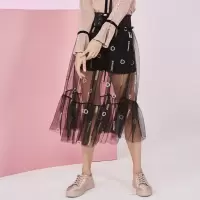 马克华菲女装2020春新透视小性感个性字母波点收腰半身裙