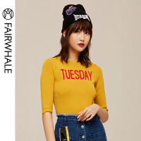 马克华菲女装2020春新撞色字母街头中袖套头针织