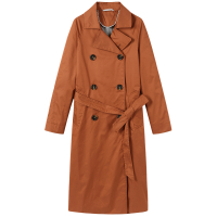 马克华菲女装2019秋新款时尚字母印花收腰系带中长款风衣通勤外套