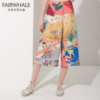马克华菲女装2020夏休闲时尚印花七分裤 韩版宽松阔腿裤