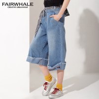 马克华菲女装2020夏百搭水洗阔腿牛仔裤九分牛仔裤女