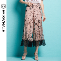 马克华菲女装 蕾丝拼接休闲裤 2020夏装新款星星印花直筒裤休闲裤