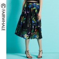 马克华菲女装2020夏装季复古印花阔腿裤七分裤休闲裤