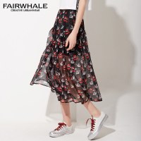 马克华菲女装2020夏新款雪纺透视阔腿裤 裙裤女薄款