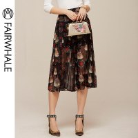 马克华菲女装2020夏爱心卡通印花半身裙雪纺中长裙